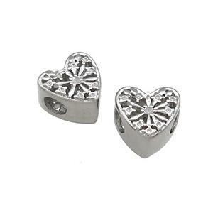 Raw Titanium Steel Heart Beads Large Hole Hollow, approx 10.5mm, 4mm hole