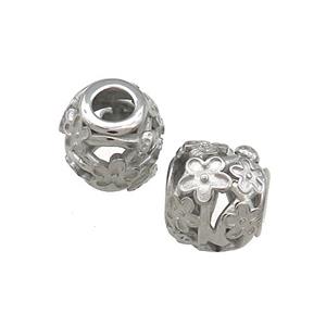 Raw Titanium Steel Round Beads Large Hole Hollow Flower, approx 10mm, 4mm hole