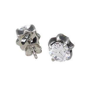 Stainless Steel Stud Earring Pave Rhinestone Antique Silver, approx 9mm