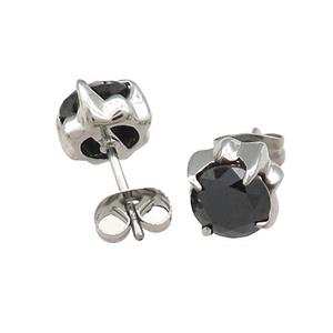 Stainless Steel Stud Earring Pave Rhinestone Antique Silver, approx 9mm