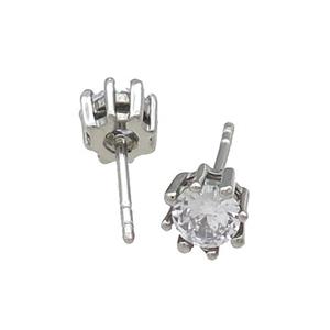 Raw Stainless Steel Stud Earring Pave Rhinestone, approx 6mm