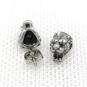 Stainless Steel Stud Earring Tiger Antique Silver, approx 8-10mm
