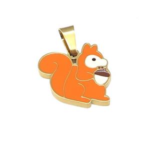 Squirrel Charms Stainless Steel Orange Enamel Gold Plated, approx 15mm