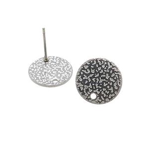 Stainless Steel Stud Earrings Hammered Antique Silver, approx 12mm