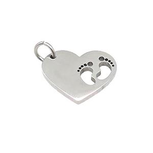 Barefoot Heart Charms Raw Stainless Steel Pendant, approx 12.5-15.5mm