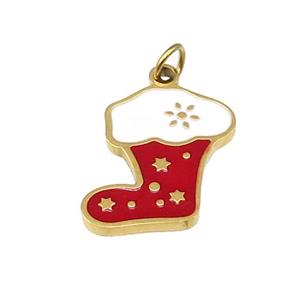 Christmas Stocking Charms Stainless Steel Pendant White Red Enamel Gold Plated, approx 11-15mm