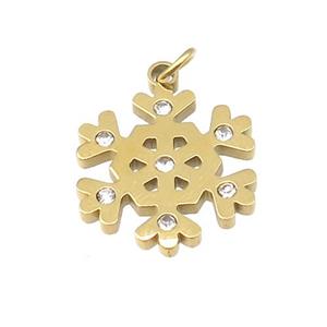 Christmas Snowflake Charms Stainless Steel Pendant Pave Rhinestone Gold Plated, approx 14mm