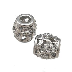 Raw Titanium Steel Barrel Beads Large Hole Flower Hollow, approx 9-10mm, 4mm hole