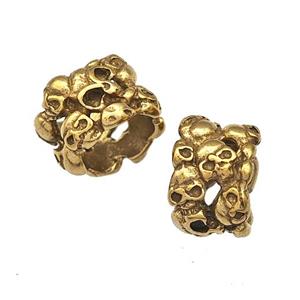 Stainless Steel Skull Beads Large Hole Antique Gold, approx 8.5-12.5mm, 8mm hole