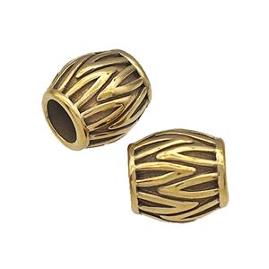 Stainless Steel Barrel Beads Large Hole Gold Plated, approx 10-11mm, 6mm hole