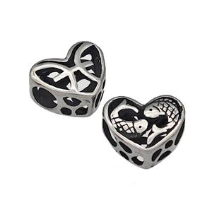 316 Stainless Steel Heart Beads Zodiac Pisces Large Hole Hollow Antique Silver, approx 12mm, 4mm hole