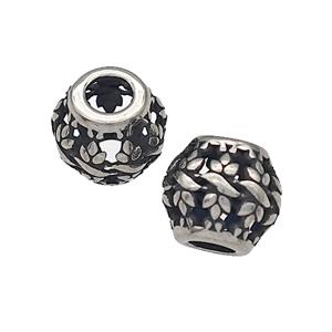 316 Stainless Steel Barrel Beads Flower Hollow Large Hole Antique silver, approx 12mm, 4mm hole