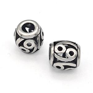316 Stainless Steel Barrel Beads Cancer Hollow Large Hole Antique silver, approx 9-10mm, 4mm hole