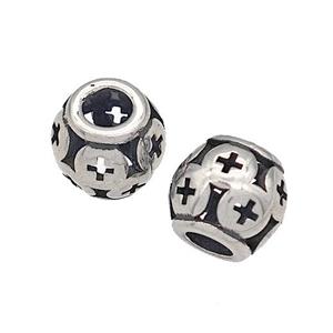 316 Stainless Steel Barrel Beads Hollow Large Hole Antique silver, approx 9-10mm, 4mm hole