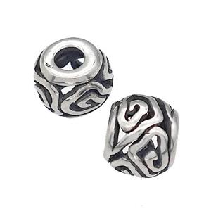 316 Stainless Steel Round Beads Hollow Large Hole Antique silver, approx 9-10mm, 4mm hole