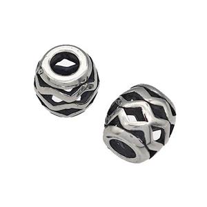 316 Stainless Steel Barrel Beads Wave Hollow Large Hole Antique silver, approx 9-10mm, 4mm hole