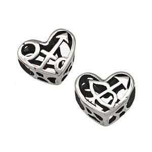 Stainless Steel Heart Beads Zodiac Sagittarius Large Hole Hollow Antique Silver, approx 12mm, 4mm hole