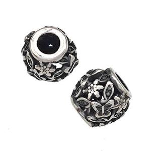 Stainless Steel Barrel Beads Hollow Large Hole Antique Silver, approx 9-10mm, 4mm hole