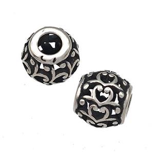 Stainless Steel Round Beads Hollow Large Hole Antique Silver, approx 9-10mm, 4mm hole