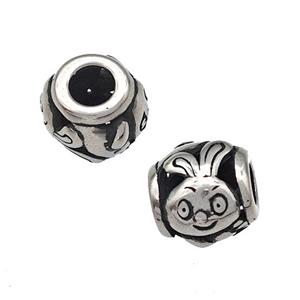 Stainless Steel Barrel Beads Rabbit Hollow Large Hole Antique Silver, approx 9-10mm, 4mm hole