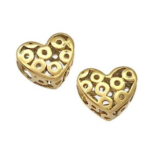 Stainless Steel Heart Beads Hollow Large Hole Gold Plated, approx 12mm, 4mm hole