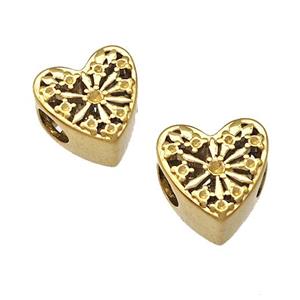 Stainless Steel Heart Beads Hollow Large Hole Gold Plated, approx 10mm, 4mm hole