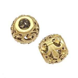 Stainless Steel Round Beads Fleur De Lis Hollow Large Hole Gold Plated, approx 9-10mm, 4mm hole