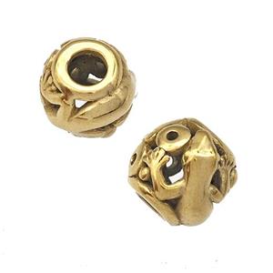Stainless Steel Barrel Beads Cabrite Hollow Large Hole Gold Plated, approx 9-10mm, 4mm hole