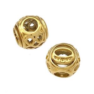 Stainless Steel Round Beads Letter-O Hollow Large Hole Gold Plated, approx 9-10mm, 4mm hole