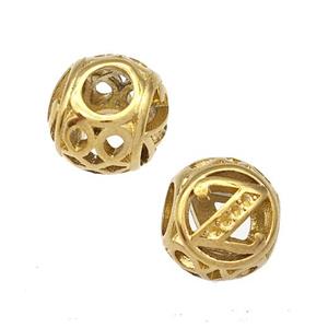 Stainless Steel Round Beads Letter-Z Hollow Large Hole Gold Plated, approx 9-10mm, 4mm hole