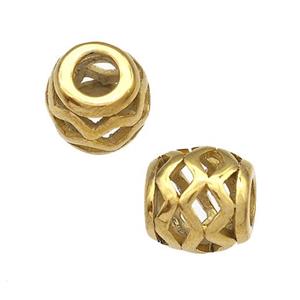Stainless Steel Barrel Beads Wave Hollow Large Hole Gold Plated, approx 9-10mm, 4mm hole