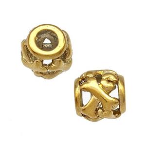 Stainless Steel Barrel Beads Dog-bone Hollow Large Hole Gold Plated, approx 9-10mm, 4mm hole