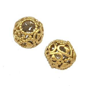 Stainless Steel Round Beads Flower Hollow Large Hole Gold Plated, approx 9-10mm, 4mm hole