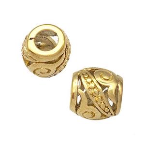 Stainless Steel Barrel Beads Hollow Large Hole Gold Plated, approx 9-10mm, 4mm hole