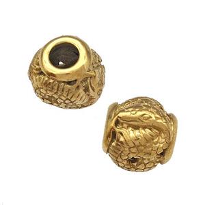 Stainless Steel Barrel Beads Hollow Large Hole Gold Plated, approx 9-10mm, 4mm hole