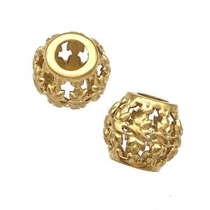 Stainless Steel Round Beads Hollow Large Hole Gold Plated, approx 9-10mm, 4mm hole