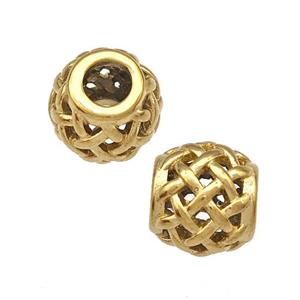 Stainless Steel Round Beads Hollow Large Hole Gold Plated, approx 9-10mm, 4mm hole