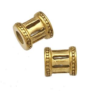 Stainless Steel Tube Beads Hollow Large Hole Gold Plated, approx 9-10mm, 4mm hole