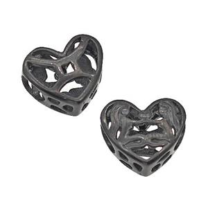 Stainless Steel Heart Beads Zodiac Gemini Large Hole Hollow Black Plated, approx 12mm, 4mm hole