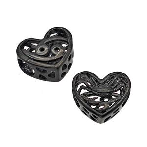 Stainless Steel Heart Beads Zodiac Cancer Large Hole Hollow Black Plated, approx 12mm, 4mm hole