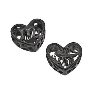 Stainless Steel Heart Beads Zodiac Scorpio Large Hole Hollow Black Plated, approx 12mm, 4mm hole