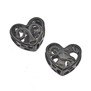 Stainless Steel Heart Beads Zodiac Aries Large Hole Hollow Black Plated, approx 12mm, 4mm hole
