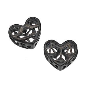 Stainless Steel Heart Beads Zodiac Libra Large Hole Hollow Black Plated, approx 12mm, 4mm hole