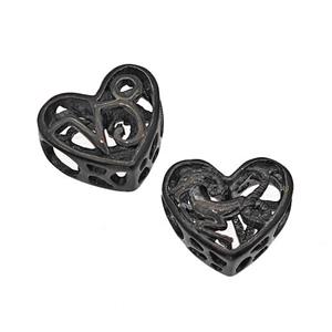 Stainless Steel Heart Beads Zodiac Capricorn Large Hole Hollow Black Plated, approx 12mm, 4mm hole