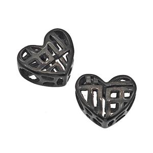 Stainless Steel Heart Beads Lucky Fu Hollow Large Hole Black Plated, approx 12mm, 4mm hole