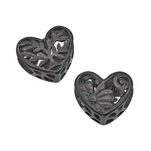 Stainless Steel Heart Beads Flower Hollow Large Hole Black Plated, approx 12mm, 4mm hole