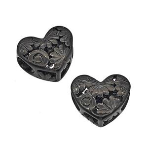 Stainless Steel Heart Beads Flower Hollow Large Hole Black Plated, approx 12mm, 4mm hole