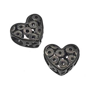 Stainless Steel Heart Beads Hollow Large Hole Black Plated, approx 12mm, 4mm hole