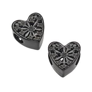 Stainless Steel Heart Beads Flower Hollow Large Hole Black Plated, approx 10mm, 4mm hole