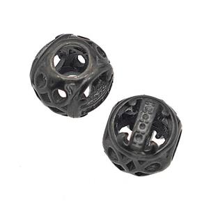 Stainless Steel Round Beads Letter-I Hollow Large Hole Black Plated, approx 9-10mm, 4mm hole